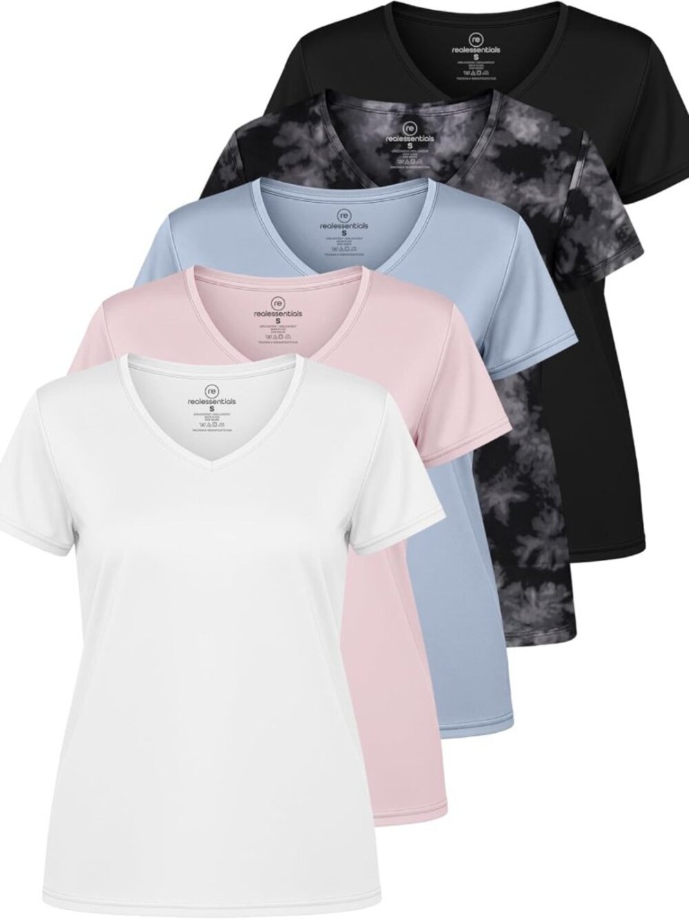 5 Pack Women's Dry-Fit V Neck Tee - Short Sleeve Workout Yoga Top, Plus Size